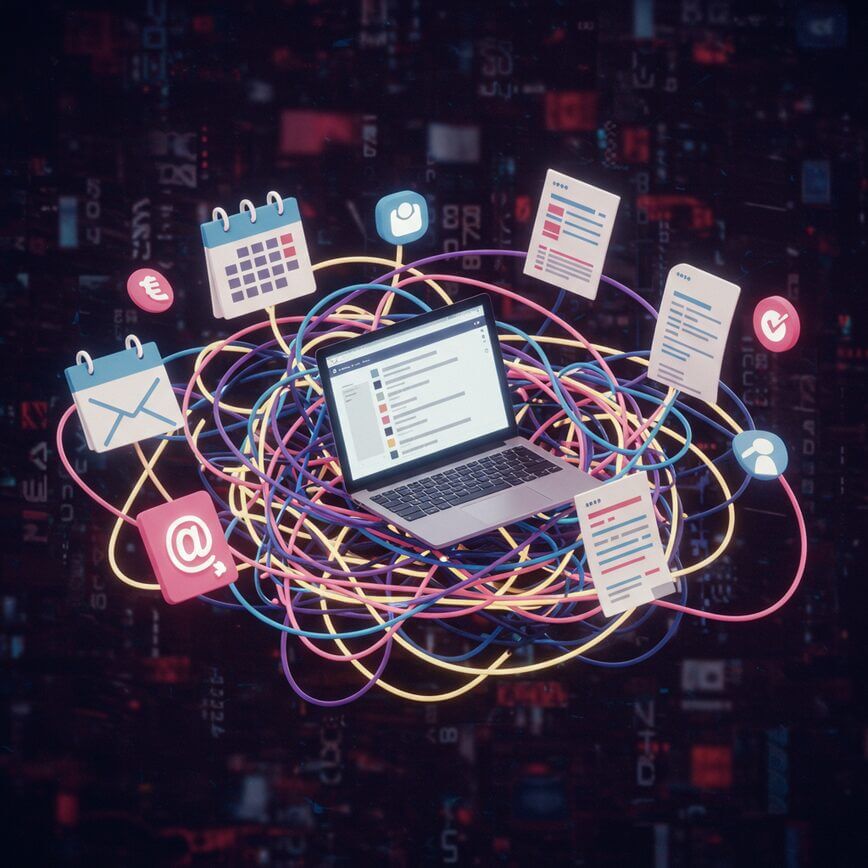 To illustrate the concept of 'digital chaos' from using too many disconnected software tools, as described in Mistake #3.
