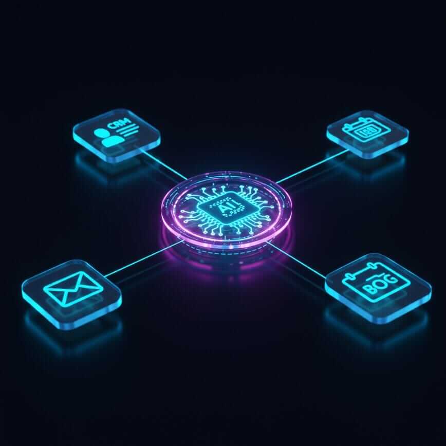 To illustrate the concept of combining AI with an all-in-one platform, showing how different business tools can be seamlessly integrated and powered by AI.